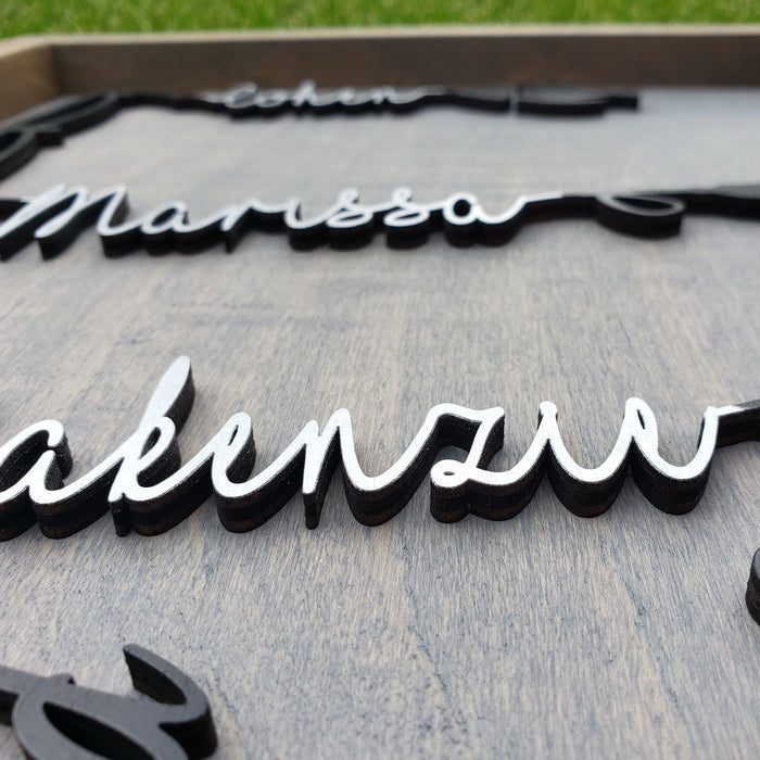 Father Day Fishing Pole Custom Sign  | Gray base - Black letters and pole - 1-4 names - Semper-KIK