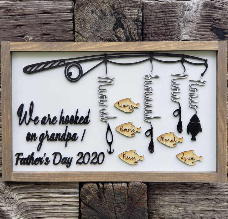 20x12 Father Day Fishing Pole Custom Sign. Black letters and