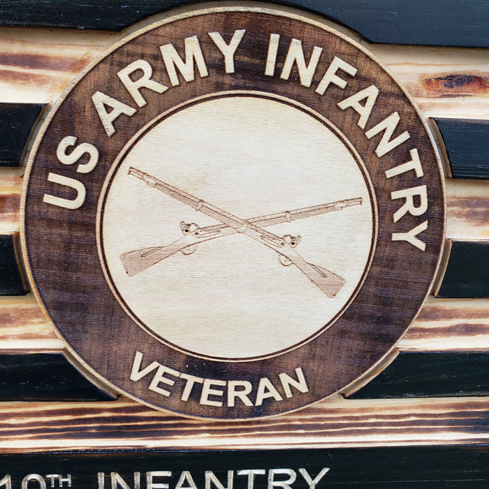 Rustic American Flag, US Carved Flag - Customized Logo, symbol - US Army Infantry Veteran - Semper-KIK