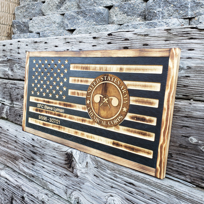 Rustic American Wooden Flag  - 3D Chemical Corps U.S Army - Semper-KIK