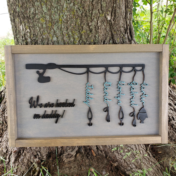 Father Day Fishing Pole Custom Sign  | Gray base - Black letters and pole - Semper-KIK