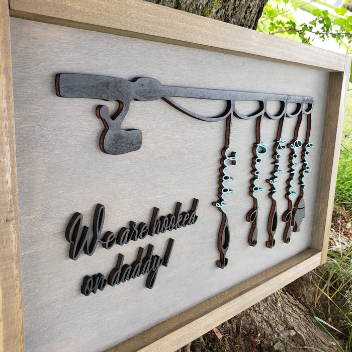 Father Day Fishing Pole Custom Sign  | Gray base - Black letters and pole - Semper-KIK