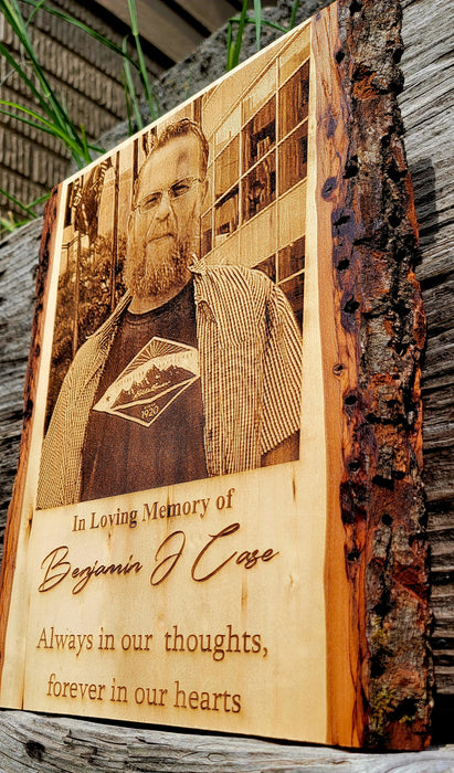 Engraved Personalized Memorial Picture Frame Live edge Basswood Memorial Plaque - Semper-KIK