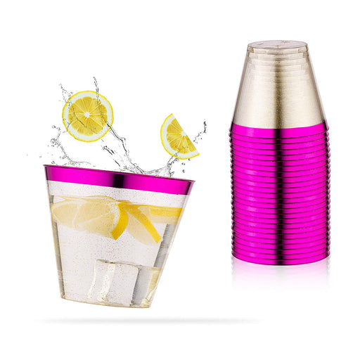 Semper-KIK Purple Disposable Cups. 9 oz Glitter Plastic Cups (Set of 100) with Shiny Purple Trim - Purple Party Supplies for Wedding Cups, Under the Sea, Mermaid Decorations, Baby Shower - Semper-KIK