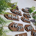 Custom Laser Cut Wood Stocking Tags - Walnut stained base White 3D Letters - Semper-KIK