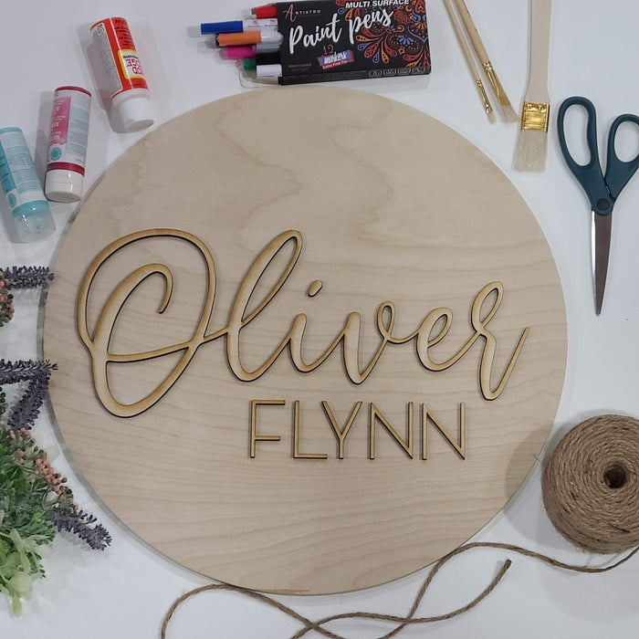 Custom Name Sign Kit, First & Middle Name for 18" Round - Unfinished Kit For DIY Painting And Assembly - Semper-KIK